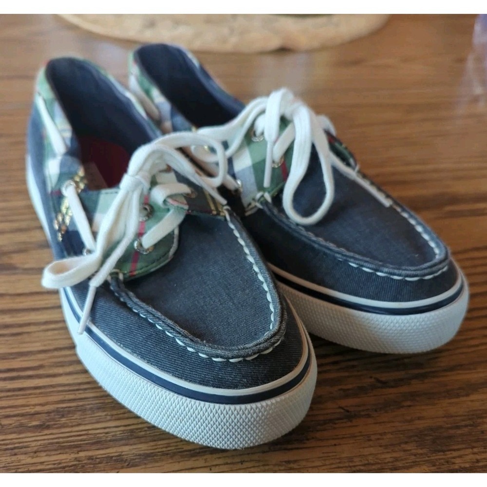 Women's Sperry Top Sider Navy Blue & Plaid Boat Shoes Size 6 M
